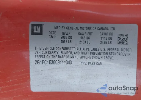 2012 Chevrolet Camaro 2Lt z USA, uszkodzony, nr VIN 2G1FC1E36C9111343